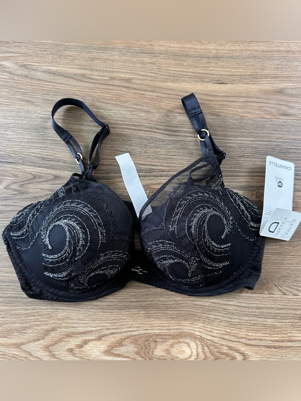 Chantelle Naya Underwire Lace Bra‎ Black 34D Padded 11YNA France NWT